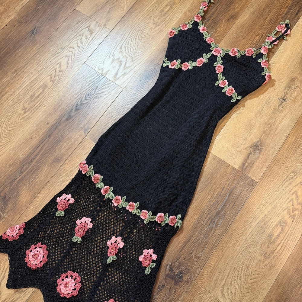 Vintage Y2K Beaded Dress Vintage Crochet Dress Vintage Beaded Dress Floral Fairy - Picture 7 of 13